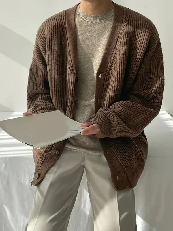 Áo khoác len cardigan nam màu trơn, phong cách học sinh giản dị hợp thời trang tay dài dáng rộng làm quà tặng - XL