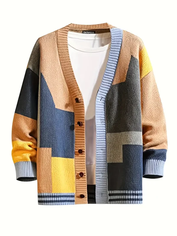 Áo len cardigan dệt kim đan chéo màu sắc mùa xuân và mùa thu cho nam và nữ - Áo len thường ngày cổ chữ V - S