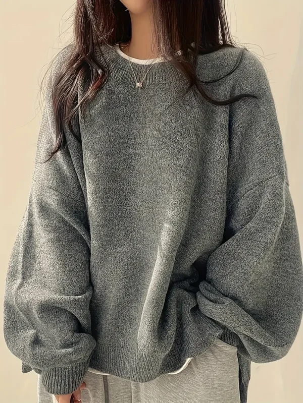 Áo len dài tay cổ tròn xẻ vai trễ vai cho nữ - XXL