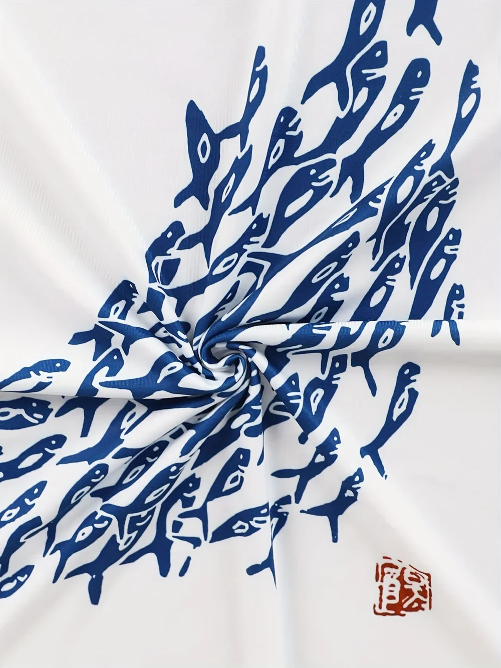 Áo thun nữ tay ngắn họa tiết cá nghệ thuật Nhật Bản, vải dệt kim polyester, cổ tròn, họa tiết động vật, bộ sưu tập xuân/hè - Hình ảnh 3