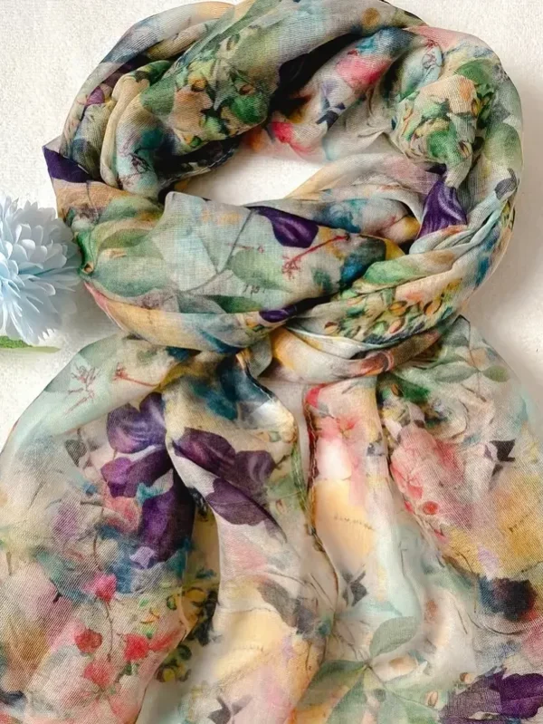 Khăn choàng sợi Bali in họa tiết hoa Bohemian rực rỡ dành cho nữ - Khăn choàng nhẹ, mỏng | Polyester, không co giãn, giặt tay/giặt khô | Hoàn hảo cho những buổi đi chơi bình thường