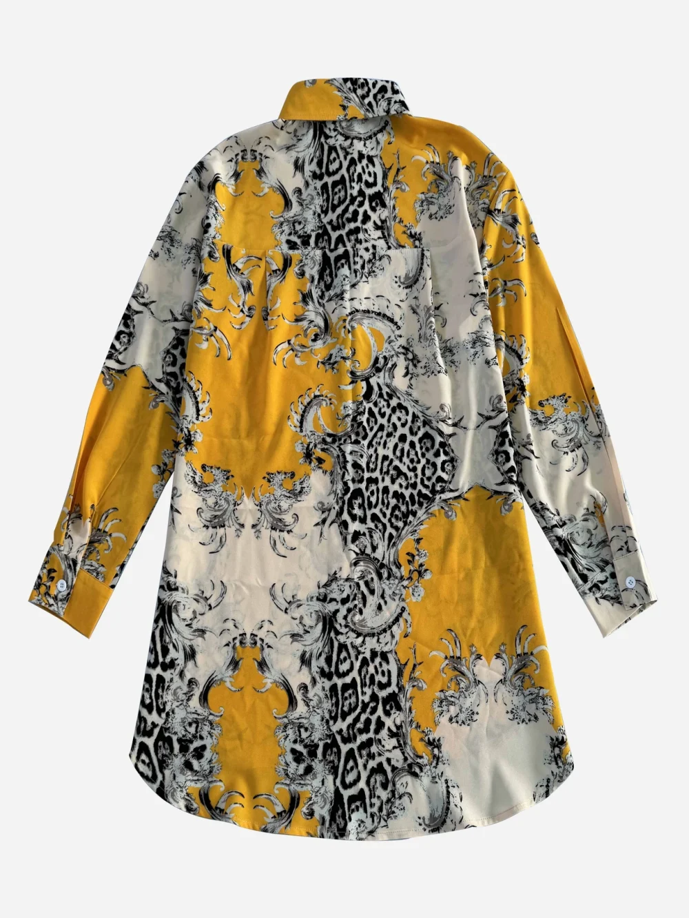 Áo sơ mi dài tay in họa tiết nhiệt đới dáng rộng thanh lịch dành cho nữ - Polyester nhẹ, có thể giặt bằng máy, có cổ, lý tưởng cho trang phục đi nghỉ và thường ngày - Hình ảnh 4