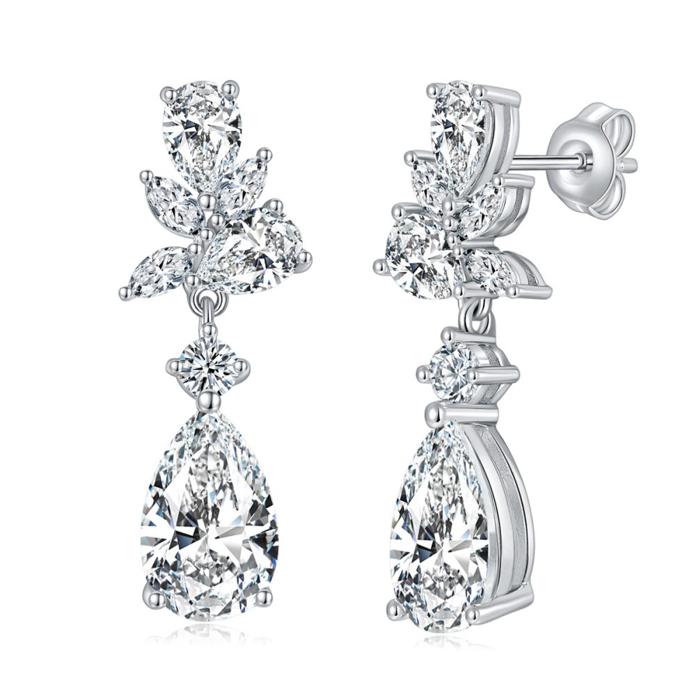 Hoa tai sang trọng 7*11mm 3 carat hình giọt nước khảm moissanite toàn bộ bằng bạc 925 (tổng cộng 6+2,8 carat) - Hình ảnh 2