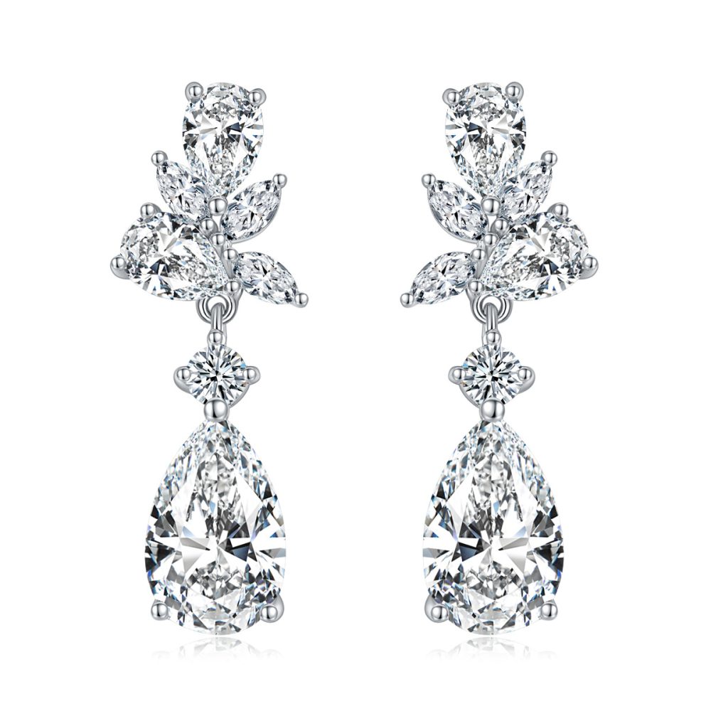 Hoa tai sang trọng 7*11mm 3 carat hình giọt nước khảm moissanite toàn bộ bằng bạc 925 (tổng cộng 6+2,8 carat)