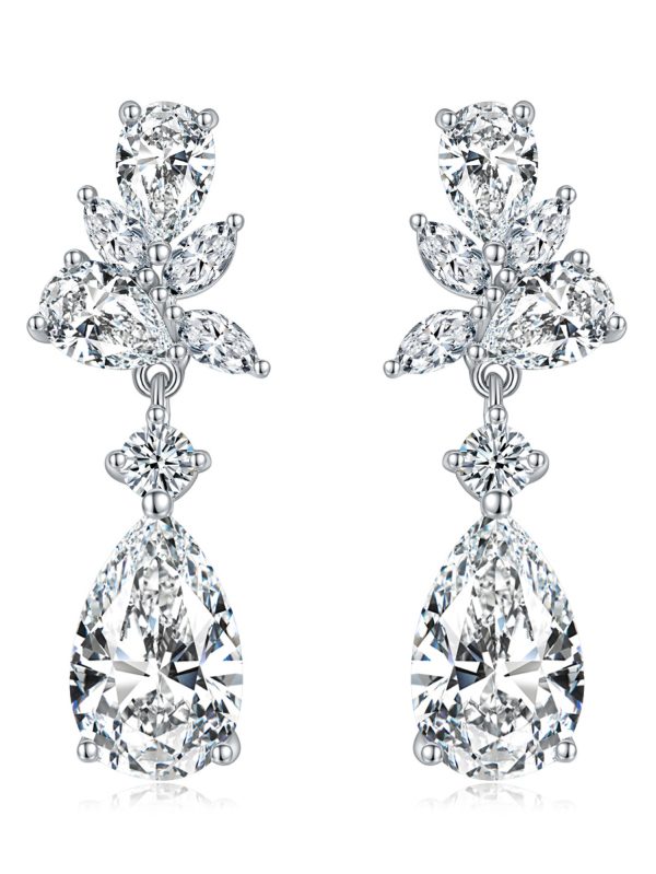 Hoa tai sang trọng 7*11mm 3 carat hình giọt nước khảm moissanite toàn bộ bằng bạc 925 (tổng cộng 6+2,8 carat)