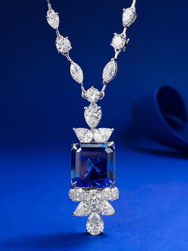 Mujing Jewelry Mặt dây chuyền bạc 925 vuông 15*15 màu xanh hoàng gia lớn phong cách Châu Âu và Mỹ sang trọng 43cm