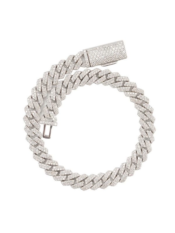 Dây chuyền xích Cuba kim cương bạc S925 8mm 7 inch hai hàng khảm toàn bộ đá moissanite phụ kiện thương hiệu hợp thời trang